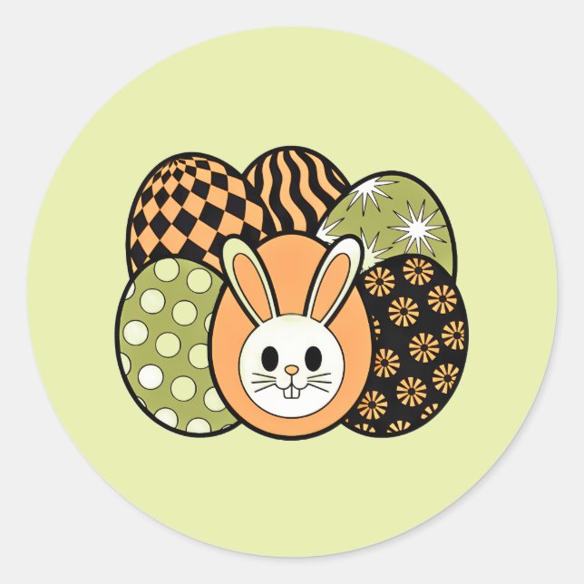 Pegatina Redonda Retro Easter Bunny Egg Round Sticker (Anverso)