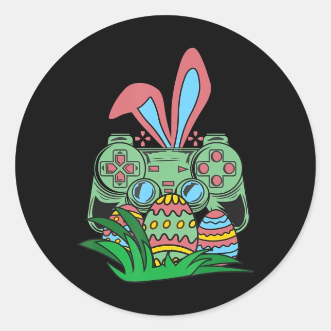 Pegatina Redonda Retro Easter Video Game Easter Gaming Graphics Hap (Anverso)