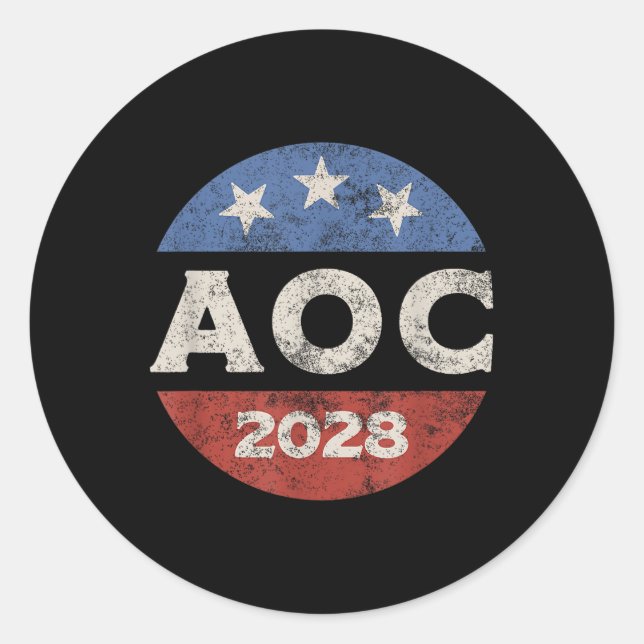 Pegatina Redonda Retro electoral de Aoc 2028 (Anverso)