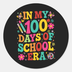 Pegatina Redonda Retro En Mis 100 Días Escolares En La Época 100 De