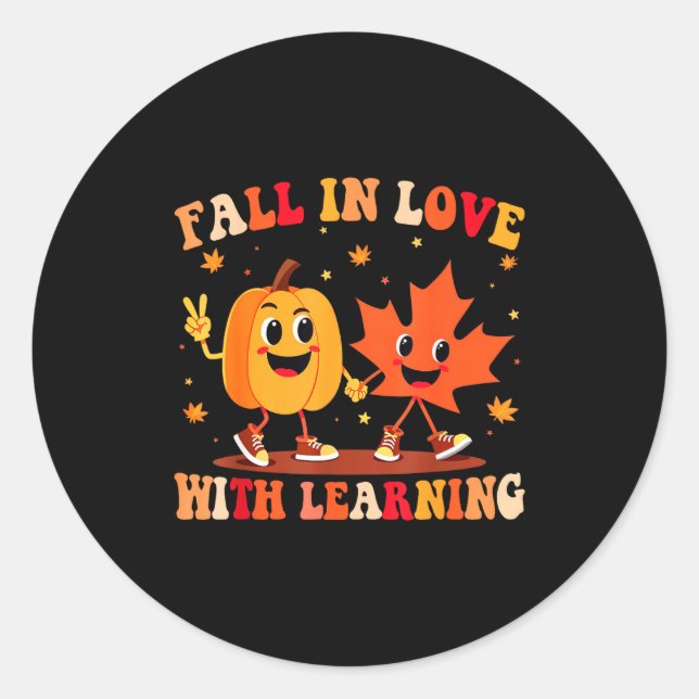Pegatina Redonda Retro Fall In Love With Learning Autumn Pumpkin Te (Anverso)