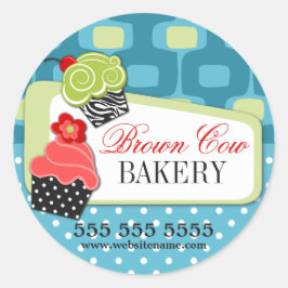 Pegatina Redonda Retro Fancy Cupcake Bakery