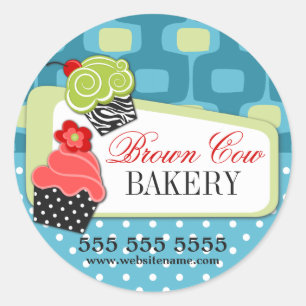 Pegatina Redonda Retro Fancy Cupcake Bakery