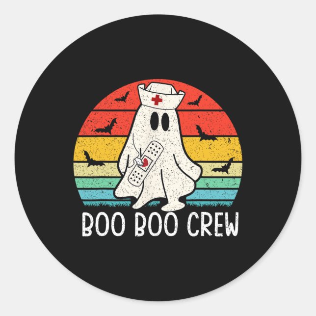 Pegatina Redonda Retro Fantasma Boo Boo Crew Mujeres Enfermeras Gra (Anverso)