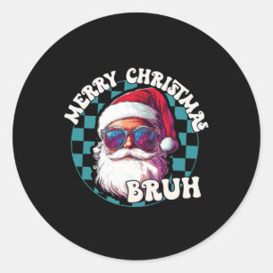 Pegatina Redonda Retro Feliz Navidad Bruh Funny Guay Santa Claus
