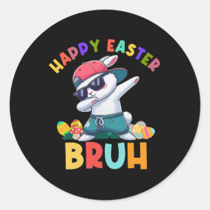 Pegatina Redonda Retro Feliz Pascua Bruh Dabbing Bunny Niños