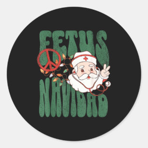 Pegatina Redonda Retro Feto Navidad Santa Claus Navidad Ginecólogo