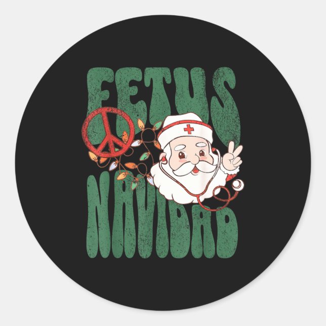 Pegatina Redonda Retro Fetus Navidad Santa Claus Christmas Obgyn Nu (Anverso)