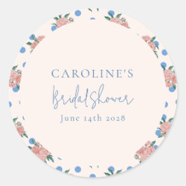 Pegatina Redonda Retro Floral de Peonía Puntos Azules Ducha de Novi