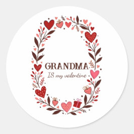Pegatina Redonda Retro Floral Heart Valentine Custom Grandma Mom