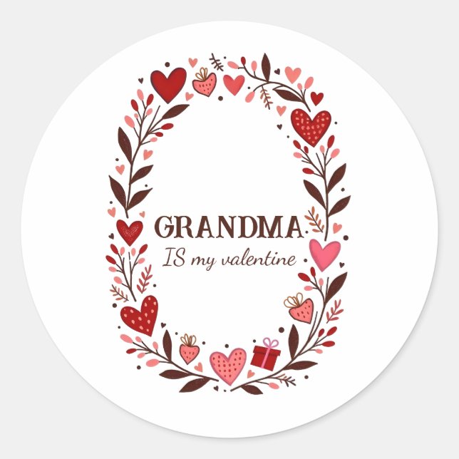 Pegatina Redonda Retro Floral Heart Valentine Custom Grandma Mom (Anverso)