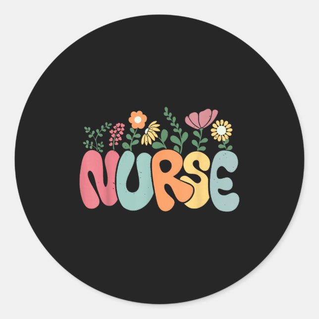 Pegatina Redonda Retro Floral Nurse Graphic Nursing Appreciation  (Anverso)
