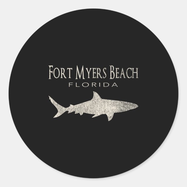 Pegatina Redonda Retro Fort Myers Beach Fl Shark (Anverso)
