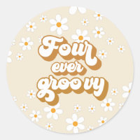 Retro Four Ever Groovy Daisy 4º cumpleaños