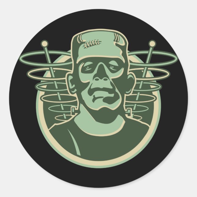 Pegatina Redonda Retro Frankenstein (Anverso)