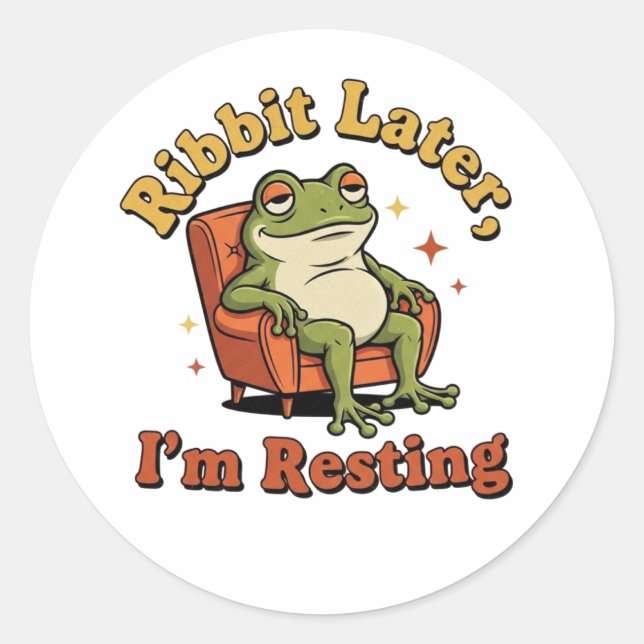 Pegatina Redonda Retro Frog Resting Quote Vinyl Sticker (Anverso)