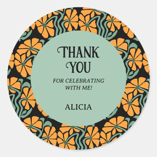 Pegatina Redonda Retro Funky Groovy Daisy Refrigerador de bebidas d (Anverso)