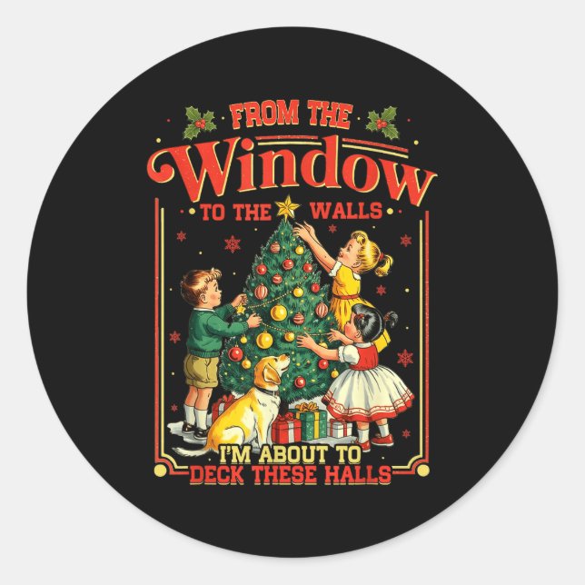 Pegatina Redonda Retro Funny Christmas Holiday From The Windows To  (Anverso)