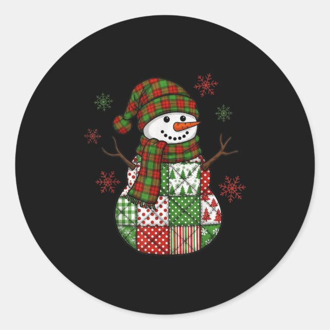Pegatina Redonda Retro Funny Christmas Patchwork Snowman Xmas Holid (Anverso)