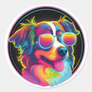 Pegatina Redonda retro funny dog