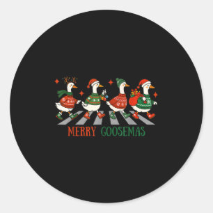 Pegatina Redonda Retro Funny Merry Goosemas Silly Goose Navidades C