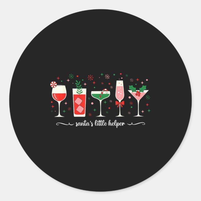 Pegatina Redonda Retro Funny Santa's Little Helper Martini Merry Ch (Anverso)