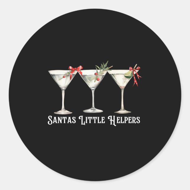 Pegatina Redonda Retro Funny Santa's Little Helper Martini Merry Ch (Anverso)