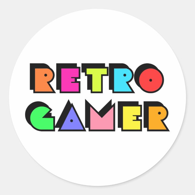 Pegatina Redonda Retro Gamer (Anverso)
