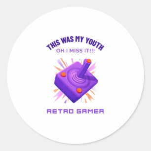 Pegatina Redonda Retro Gamer extraña a su juventud
