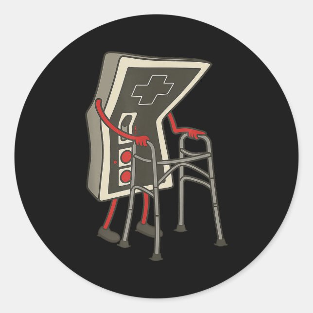 Pegatina Redonda Retro Gaming Controller Old Gamer With Walker Funn (Anverso)