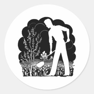 Pegatina Redonda Retro Gardener Silhouette