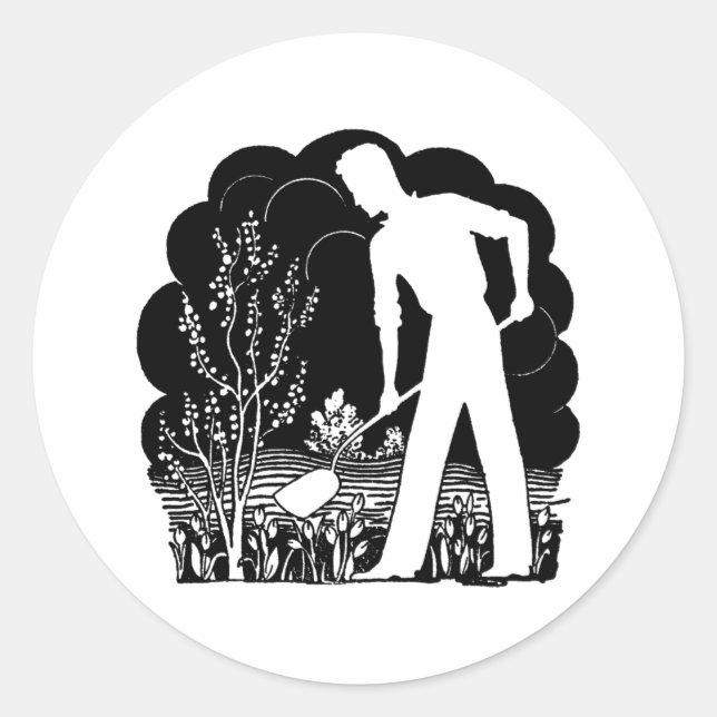 Pegatina Redonda Retro Gardener Silhouette (Anverso)