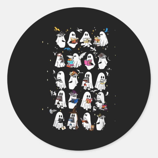 Pegatina Redonda Retro Ghost Book Fantasy Series Halloween Book Lov (Anverso)