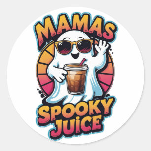 Pegatina Redonda Retro Ghost con café con hielo - Jugo espeluznante