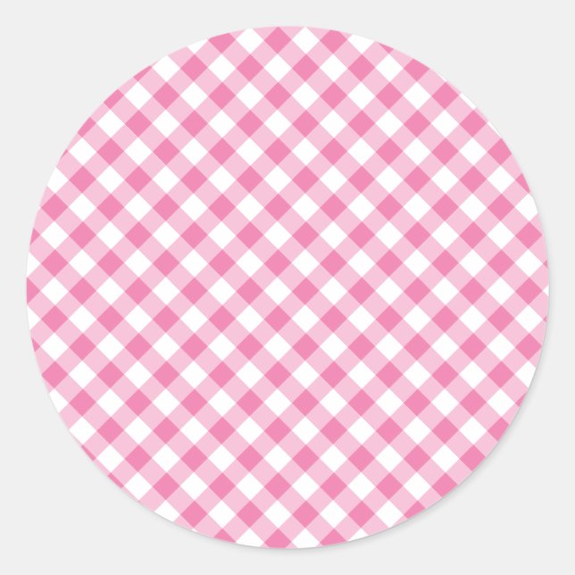 Pegatina Redonda Retro Gingham Fuchsia Pink (Anverso)