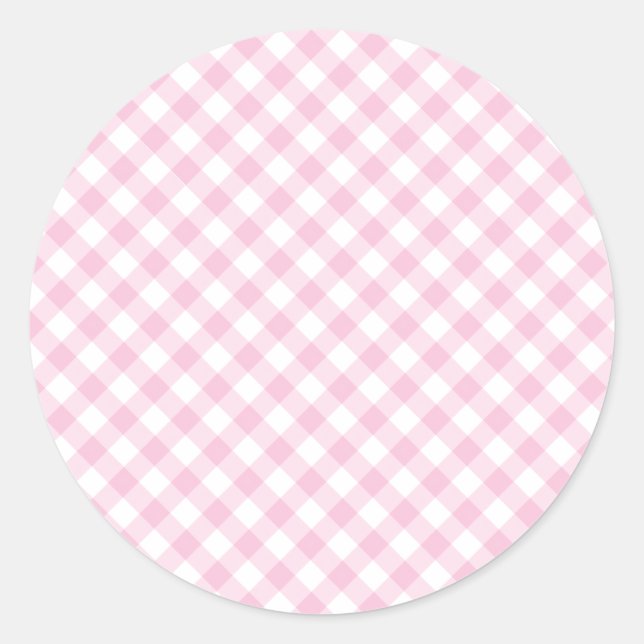 Pegatina Redonda Retro Gingham Light Pink (Anverso)