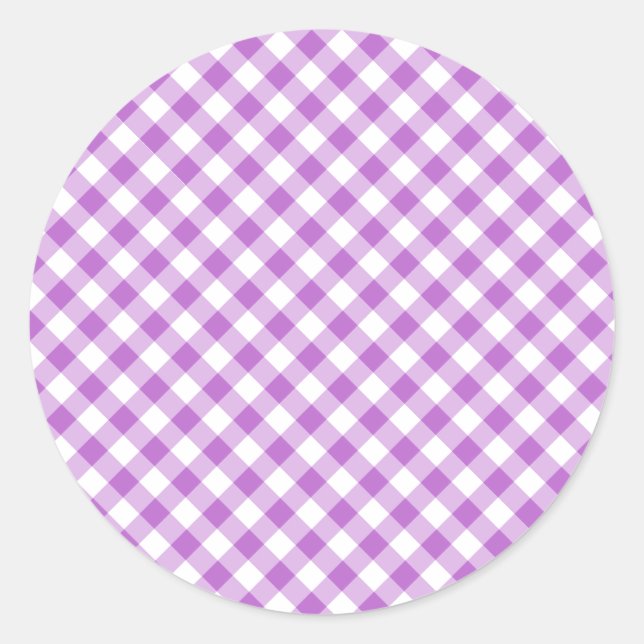 Pegatina Redonda Retro Gingham Orchid Purple (Anverso)