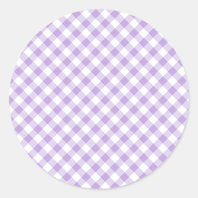Pegatina Redonda Retro Gingham Suave Lavanda (Anverso)