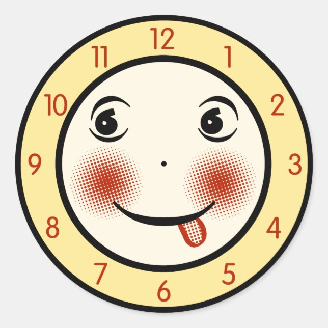 Pegatina Redonda Retro Goofy Clock Face (Anverso)