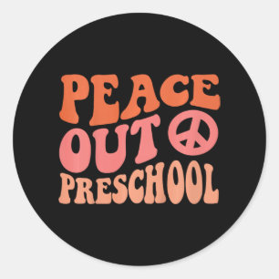 Pegatina Redonda Retro Gracioso De La Educación Preescolar De Peace