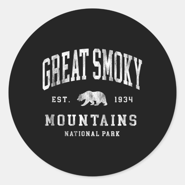 Pegatina Redonda Retro Great Smoky Mountains National Park Mens Wom (Anverso)