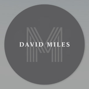 Pegatina Redonda Retro Gris oscuro Monogramo moderno Nombre