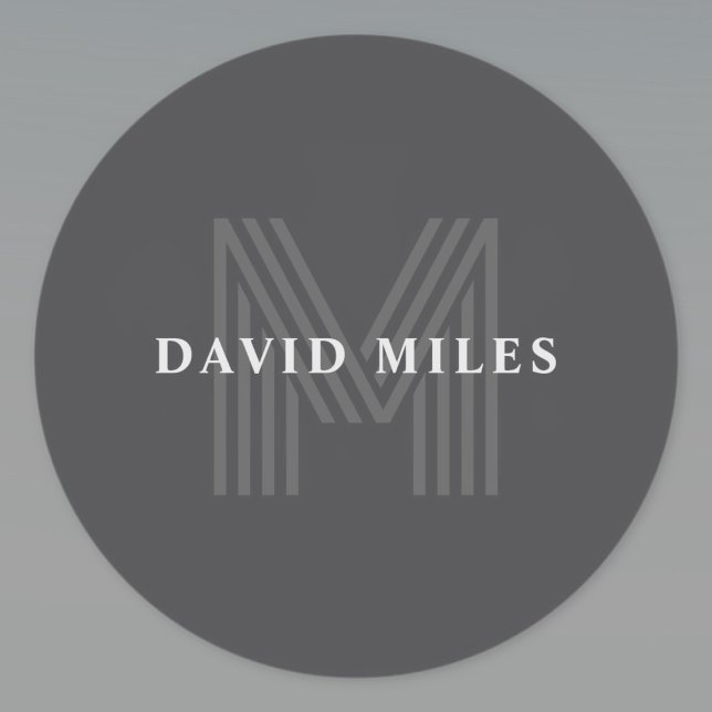 Pegatina Redonda Retro Gris oscuro Monogramo moderno Nombre (Subido por el creador)