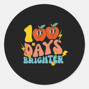 Pegatina Redonda Retro Groovy 100 días estudiante más brillante 100