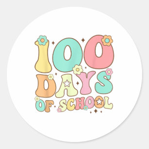 Pegatina Redonda Retro Groovy 100 días feliz 100º día de clases
