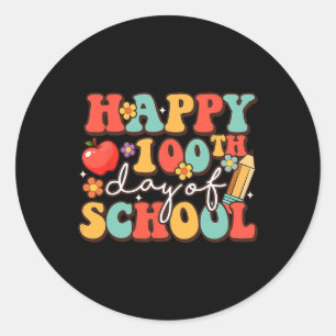 Pegatina Redonda Retro Groovy 100 días feliz 100º día de clases
