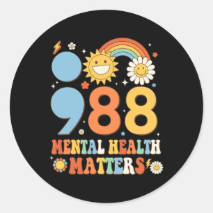 Pegatina Redonda Retro Groovy 988 Asuntos de Salud Mental Suicidio