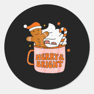 Pegatina Redonda Retro Groovy Alegre Y Brillante Jengibre Navidad
