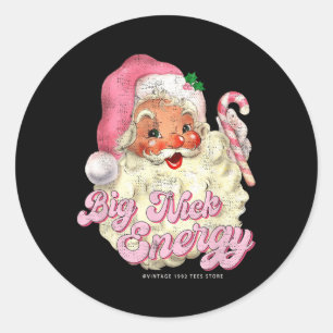 Pegatina Redonda Retro Groovy Big Nick Santa Energía Rosa Santa Cri
