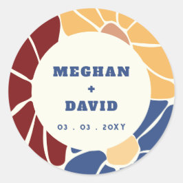 Pegatina Redonda Retro Groovy Boho Moda Boda Floral